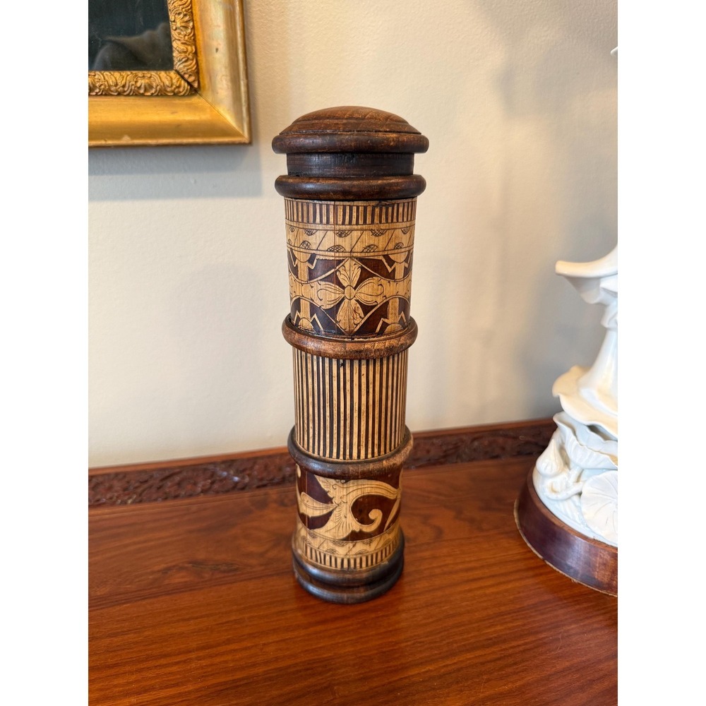 Vintage Lombok Bamboo Lidded Container, Hand Made in Indonesia, 10" - Picture 7 of 13